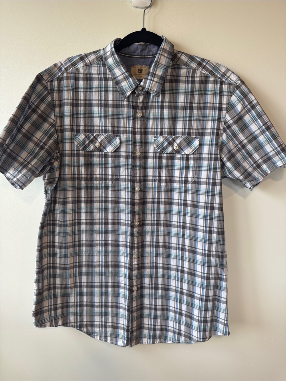 Haggar Short-Sleeve Plaid Button-Down Shirt - Gray, Blue